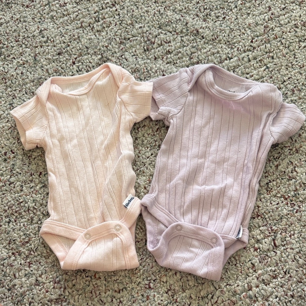 Gerber Soft Peach and Light Purple Bodysuits
